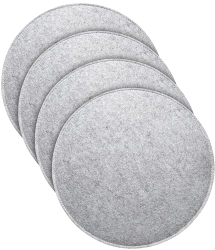 MorNon 4er Set Stuhlkissen, Rund Filz Sitzkissen 35 cm Sitzauflagen für Bank, Sitzkissen mit rutschfesten Einlagen für alle Arten von Stühlen, für drinnen und draußen (Hellgrau)