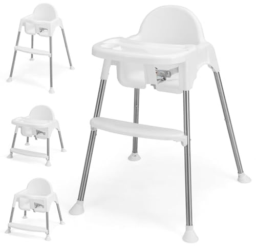 LIFEZEAL 3 in 1 Babyhochstuhl, Babystuhl mit Sicherheitsgurt & Abnehmbare Doppeltablett, Kinderhochstuhl Höhenverstellbar aus PP, Baby Essstuhl Hochsitz ab 6 Monate (Weiß)