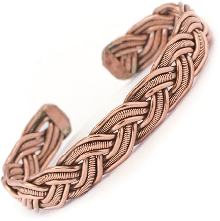 Generico Bracelet en cuivre pur tressé, rond, martelé, réglable, unisexe, bijoux hippie, boho de l'Himalaya, fait à la main au Népal, taille unique, cuivre, pas une pierre précieuse