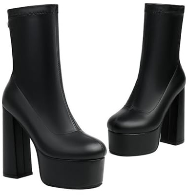 KUHAOFEU Stivaletti da Donna Tacco Alto Zip Punta Rotonda Polacchine con Plateau,Nero,36 EU