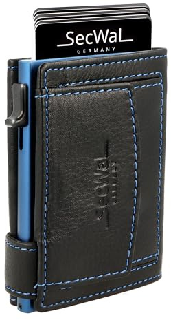 SecWal Kartenetui mit Münzfach Druckknopf inkl. Geschenkbox - Made in Germany - Echtleder Mini Geldbörse inkl. E-Book für Damen und Herren - RFID Schutz Portemonnaie Leder