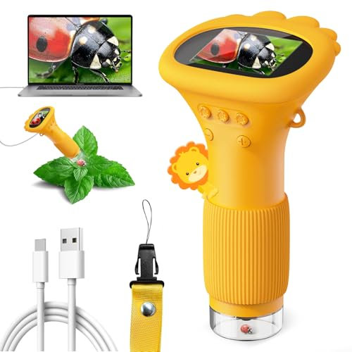 Ahalfcit Microscope numérique.Microscope pour Enfants,Microscope électronique,Caméra à Zoom 1000x avec écran 2 Pouces,Cadeaux d'anniversaire et Jouets éducatifs pour Les 3-12 Ans(Orange)