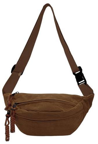 XSDSLS Bauchtasche Cord Umhängetasche Damen Hüfttasche Cord Crossbody Bag Gürteltasche für Outdoor Sport Reise Laufen Schule (Dunkelbraun)