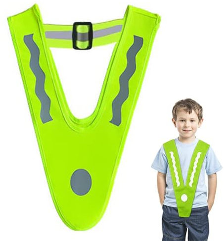 XURJUMI 1 Stück Warnweste Kinder, Warnweste Kinder V Form, mit 4 Reflektorband, Sicherheitsweste Kinder, Reflektorweste Kinder, Sicherheitsweste Kinder Fahrrad, Stark Reflektierend, 360°-Schutz
