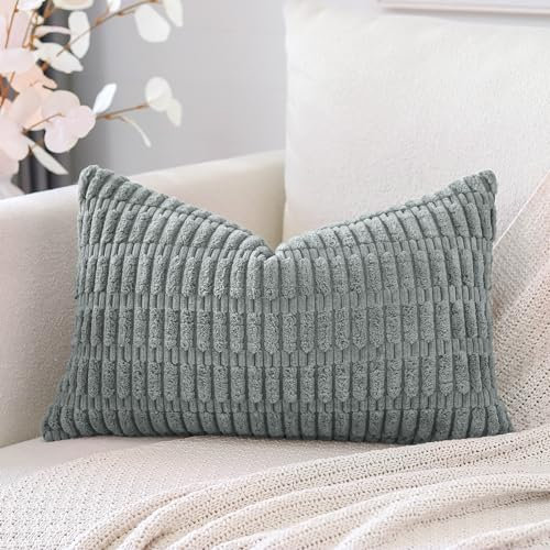 Artscope Corduroy Set of 1 Cushion Cover 30x50 cm Super Soft Boho Striped Lumbar Pillow Covers Case Decorative Modern Cushion Covers for Sofa Couch Bedroom Car Decor Grey