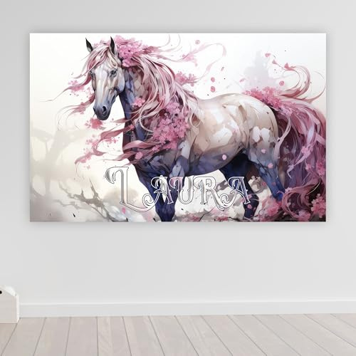 timalo® Cooles Pferde Poster Mädchenzimmer personalisiert mit Namen | Bild für die Wand | Wandbild für Kinder Mädchen Kinderzimmer Deko | child011-B100xH61cm