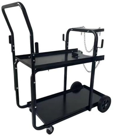 Welding Trolley, Welding Cart Black Welder Trolley with Wheels, Welder Equipment Storage for Gas Bottles Safety Chain(L8)