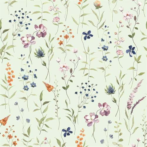 CHDITB Blumen Tapete Selbstklebend,Blumen Möbelfolie Klebefolie Grün,Grüne Tapete Schlafzimmer(44x300cm)Hellgrüne Pflanzen Klebefolie,Pflanzen Blätter Wandstickers für Schrank Arbeitsplatten Abdeckung