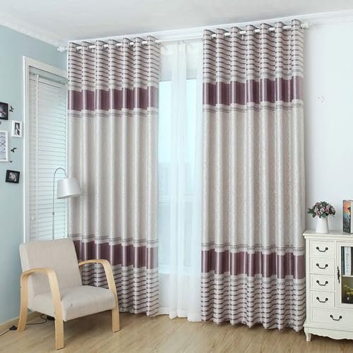 Dsnyu Gardinen Wohnzimmer Deko, Schiebegardinen Polyester Lila Vier-Band-Prägung Curtain für Schlafzimmer 2er Set 137x214cm BxH