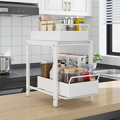 SFNIOKFG Organizador Debajo del Fregadero, Estante de Almacenamiento apilable de 2 Niveles con Cesta Deslizante, Organizador Vertical Multifuncional de Cocina extraíble (L)