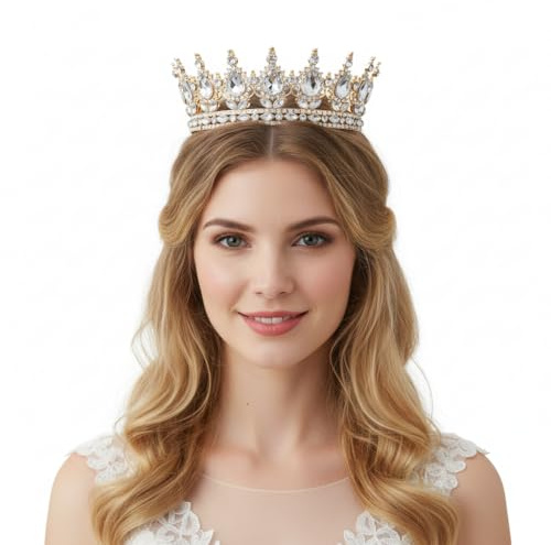 Housoutil Tiara Krone Für Frauen Mit Glitzersteinen Vintage Braut Haarschmuck Als Krone Dekoration Für Hochzeit Verlobung Abschlussball Fotoshooting Und Besondere Anlässe 5.91 Zoll