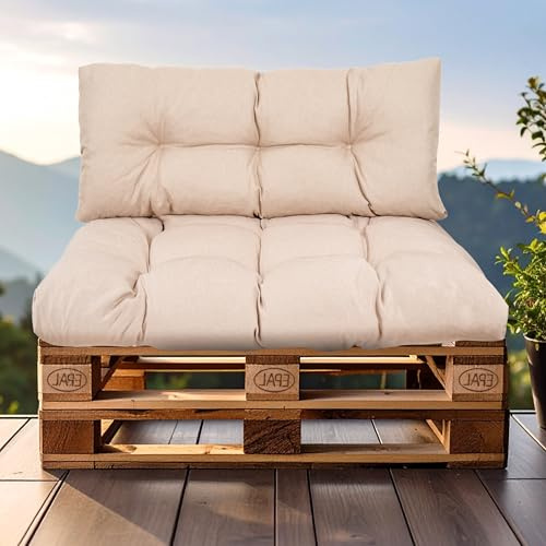 SLIPIO Palettenkissen für Europaletten, 2-TLG. Set, wetterfest, Beige | Palettenpolster; FÜLLPRO+ Füllung; 1x Rückenkissen 120x40 cm + 1x Sitzkissen 120x80 cm