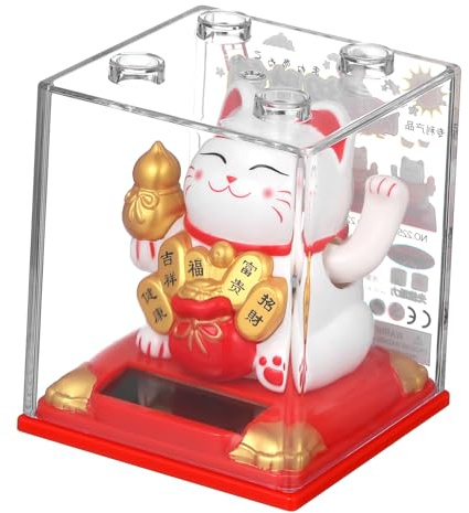 Abaodam Statuetta Di Che Saluta Alimentata Ad Energia Solare Decorativo Per Scrivania e Casa Statuina Di Plastica Con Braccio Mobile Decorazione Per Feste e Speciali