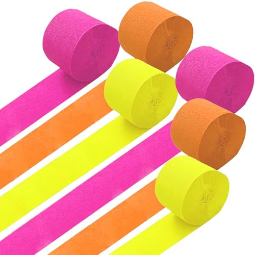 GAKA FAVOR Krepppapier Orange Rosa und Gelb（6 Rolle）4.5cm x 25m Kreppbänder Luftschlangen für Hochzeit Geburtstags Party Feier Dekoration