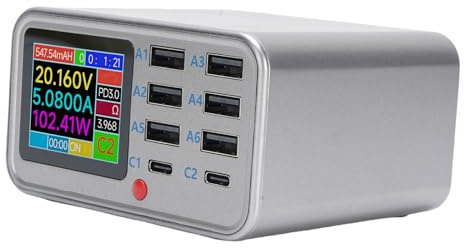 Plyisty Station de Charge USB 100W 8 Port avec Charge et Affichage sans Fil - QC3.0 PD Fast Charge Hub pour Plusieurs Tablettes de Téléphones (Sortie de 100 W M AX) (Prise UE)