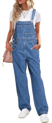 Vetinee Latzhose Damen Jeans Wide Leg Jumpsuit Baggy mit Taschen