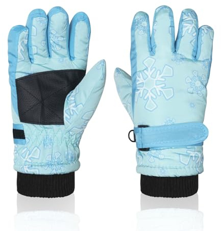 Nattork Winter Breathable Gloves for Kids Youth Warm Lining Boys Girls Cute Snow Ski Snowboarding Ice Skating Windproof Gloves Blue