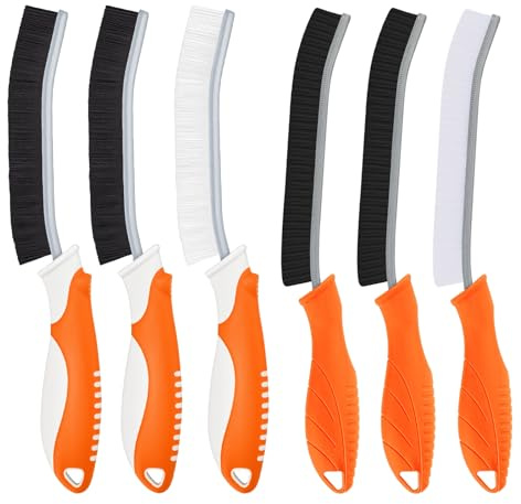TQRR Brosse à Joints, Brosse de Nettoyage à Poils durs, Brosse de Nettoyage de Salle de Bain, Brosse Joint Carrelage, Outil de Nettoyage pour la Cuisine, Les Toilettes, Fenêtre (6, Orange)
