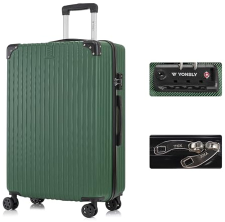 YONSLY Premium Reisekoffer TSA-Schloss,YKK-Reißverschluss Hartschalen-Koffer Trolley Rollkoffer Suitcase Handgepäck 4 Rollen (Dunkelgrün, XL)