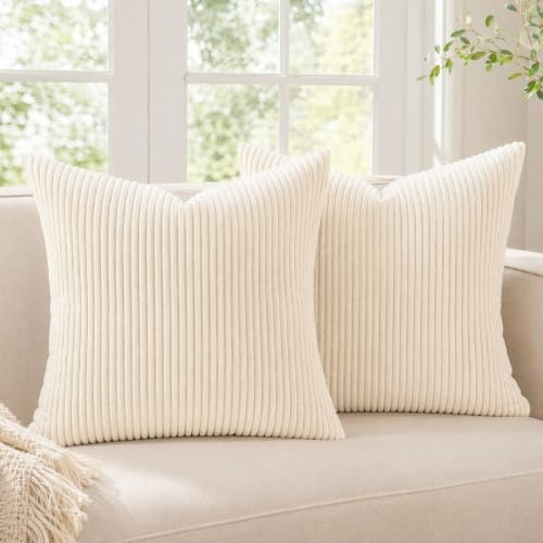HOSHEN HOME Kissenbezug 45x45cm Kordsamt Gestreift Kissenbezüge Beige