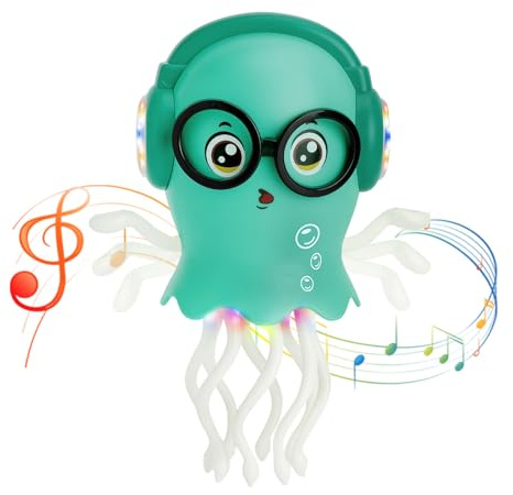DAWRIS Tanzende Qualle Baby Spielzeug Elektrisches Tanzender Oktopus mit Licht & Sound, Interaktives Dancing Octopus Toy Tanzente Krabbelspielzeug Tummy Time Toys für Junge Mädchen Geburtstagsgeschenk