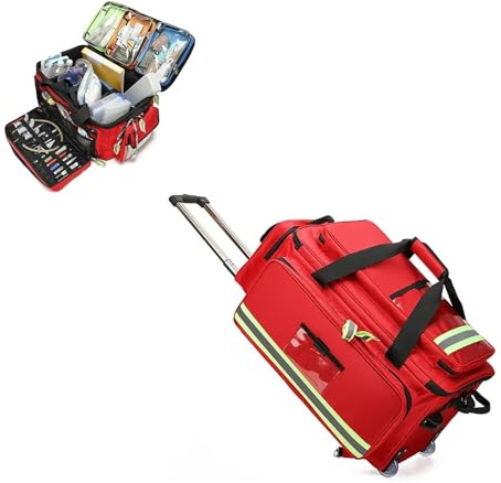 Medizinische Rolltasche mit abnehmbarem Trolley, Notfallrucksack, große Kapazität und Fächer für Notfallhelfer, Ärzte, Rettungssanitäter und Rettungssanitäter