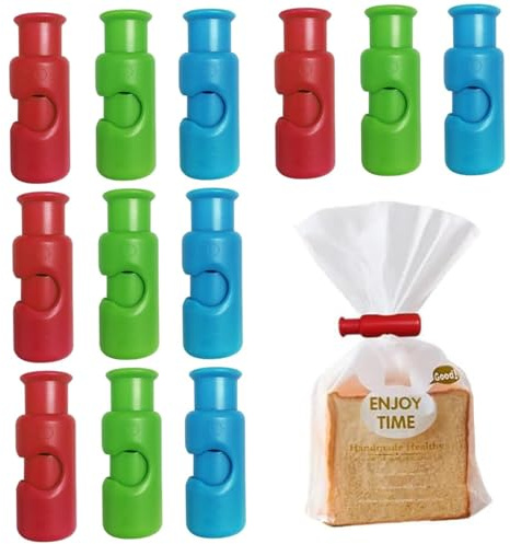 Bag Clips for Food, Bread Bag Clips 12Pcs Airtight Sealed for Food Squeeze and Lock Chip 3 Colors Plastic Gripstick Sealers Easy to Use for, for Storage