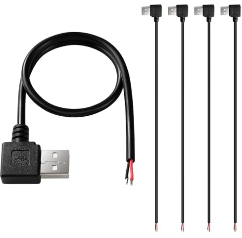 MejaRizon 5 Stück USB-A Stecker, 90 Grad Pigtail offenes Ende Stromkabel 5V 3A 30cm 0,3m 2-poliger Draht DIY Pigtail-Kabel, für USB Geräte Installed oder DIY Replace Repair Cable