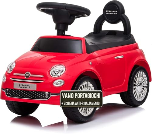 TOYSCAR Auto a Spinta Macchinina Fiat 500 Primi Passi Cavalcabile Per Bambini da 12 a 36 Mesi Con suoni e Sistema Antiribaltamento Vano Portaoggetti e Schienale per Imparare a Camminare (Rosso)