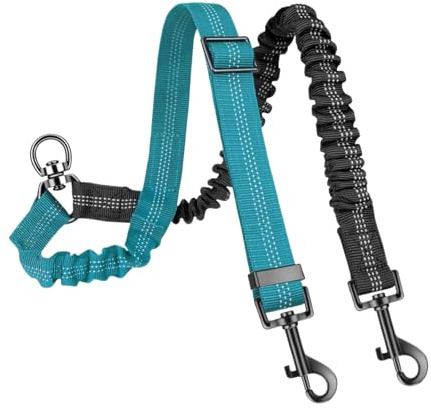 -Dragsko – dubbelkoppel | elastiskt anti-tangle-koppel kan roteras 360° – justerbar, reflekterande löputrustning för små, medelstora och hundar vid träning utomhus