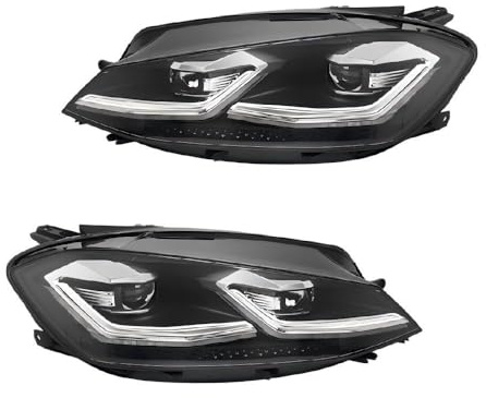 KUNFINE Für Golf 6 2008-2013, 2 Stück Scheinwerfer, zweifarbiges Licht mit Gold Eye, Silberne Linie, He||a 5-Linse, kompatibel mit Original-Halogen