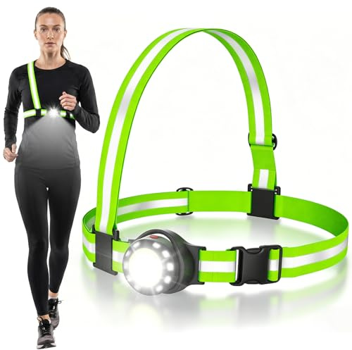 Running Lights for Runners, 500 LM Adjustable Running Chest Light 90° Adjustable Led Lamp 360° Reflective Brand Running Vest USB-C Rechargeable for Running Hiking Cycling Walking