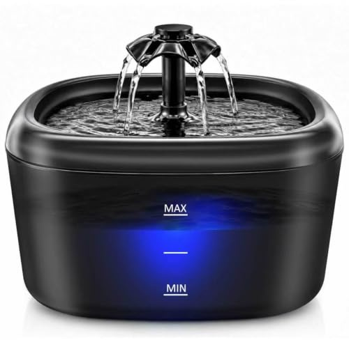 Cat Water Fountain for Drinking, 2.2L Automatic Pet Water Dispenser | Quiet Pump, USB-powered, 24h Flowing Water, LED Indicator Light, Matte Black, Visible Water Level, For Cats and Small Dogs
