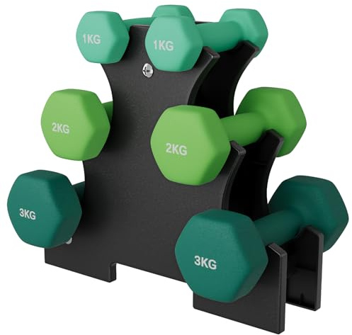 Dripex Weight Dumbbell Set with Storage Stand, Weights Lifting Gym Fitness | Dumbbells for Women Men, Anti-Roll Design, Home Gym Fitness, Pair of 1kg, 2kg, 3kg/1kg, 3kg, 5kg