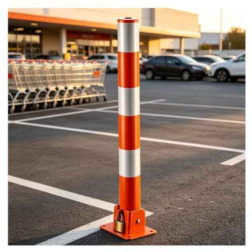 Barrera De Estacionamiento Plegable,Poste De Bolardo De Acero Inoxidable,Con Tiras Reflectantes,Poste Demarcador De TráFico for Estacionamiento