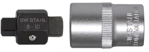 SW-Stahl 03000SB Öldienst-Steckschlüssel, 1/2, 8 mm, 10 mm I Umsteckbar | 4-Kant | Chrom-Vanadium | Spezialwerkzeug für Ölwechsel