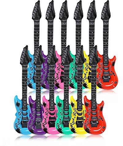 Schramm® 12 Stück Luftgitarren Bunt 100cm in 6 Farben Luft Gitarre Air Guitar aufblasbar