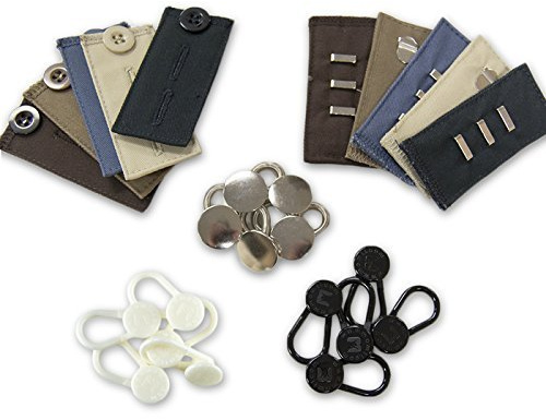 Bundverlängerungs-Set, 5 x weiße Knöpfe, 5 x schwarze Knöpfe, 5 x Metall-Federknöpfe, 5 x Baumwollhaken, 5 x Baumwoll-Knopfverlängerungen, 25 Stück