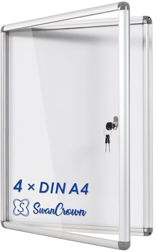 SWANCROWN Bacheca Magnetica da Parete 4xA4, Serratura, Bacheca porta avvisi