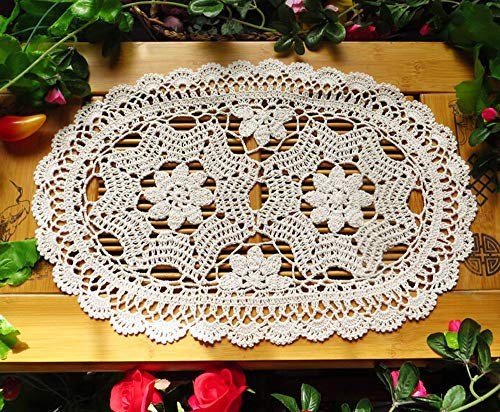 Laivigo Handgefertigtes Tischset mit Häkelspitze, oval, 30,5 x 50,8 cm, Weiß, 2 Stück