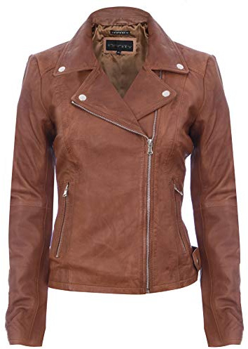 Infinity Leather Damen Coniac Bräunen Jahrgang Brando 100% Leder Radfahrer Jacke
