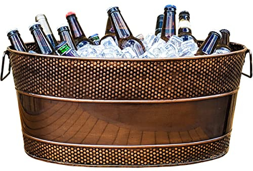 BREKX Aspen Galvanized Tub, Copper Finish Metal Ice and Drink Cooler for Parties, Sealed Leak Resistant Party Cooler, Easy to Clean, Handcrafted, Large Oval 25-Quart (6 Gallon), 30 Bottle Bucket
