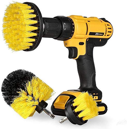 3 Piece Drill Brush Nylon Stiff bristles Cordless Drill Brush Heavy Duty Scrubbing - Bathroom Surfaces, Grout, Floor, Tub, Shower, Tile, Corners, Kitchen, Automotive, Grill - Fits Most Drills (Yellow)