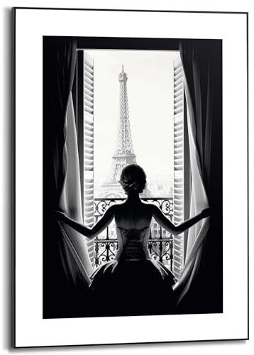 REINDERS Gerahmtes Bild, Frau in Paris, Schlafzimmer, Bilder, Wanddeko, Room Decor, MDF, Schwarz-Weiß, 70x50cm