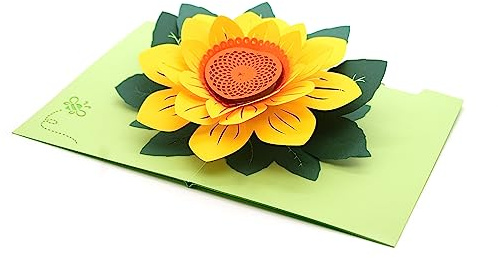 Flowers & Tree's 3D Pop Up Karte für Geburtstag, Abschlussfeier, Valentinstag, Muttertag, Jahrestag, Dankeschön, gute Besserung, alle Anlässe (gelbe große Sonnenblume)