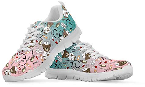 chaqlin Baskets Mignon Infirmière Chaussures Femmes Hommes Sneaker Dessin Animé Ours Médecin Motif À Lacets Sport Chaussures Respirant Chaussures De Course Bleu Et Rose Taille 39 EU