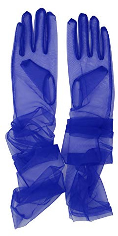 Guanti lunghi da donna in tulle da sposa in rete, da opera, da festa in costume, 68,6 cm, lunghezza al gomito, trasparenti, Blu reale, taglia unica
