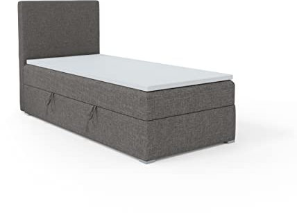 FEDVE Boxspringbett 90x200 cm Dunkelgrau - Kolorado – Dauerhaft Bett mit Bettkasten Links – Praktisches Einzelbett für Viele Jahr – Kopfteil Bett mit Stauraum zum Schlafzimmer