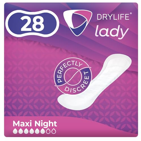 Drylife Lady Maxi Night Prämie Dünne Inkontinenzeinlagen für Blasenschwäche | Ultra-Dry-Technologie, Anti-Auslauf-Barrieren & Aktive Geruchssperre für Damen (28 Stück)