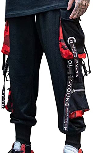 Beokeuioe Pantaloni da combattimento cargo con lacci, multitasca, casual, per uomini, ragazzi, uomo, hip hop, pantaloni cargo, pantaloni da allenamento, pantaloni da streeting, pantaloni da jogging,